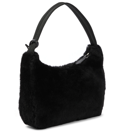 Prada Re-edition 2000 Mini Shearling Shoulder Bag In Nero+bianco