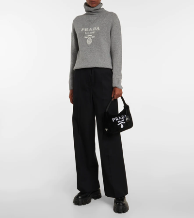 Prada Re-edition 2000 Mini Shearling Shoulder Bag In Nero+bianco
