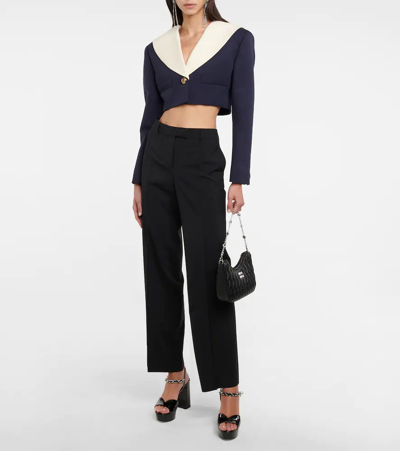 Miu Miu Crop Wool Jacket In Blu