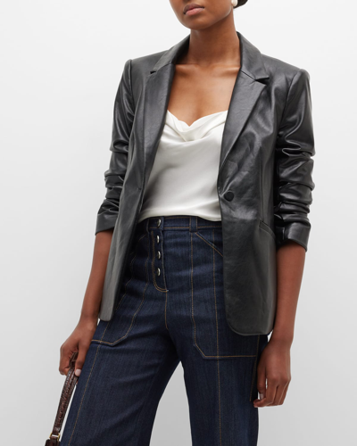 Shop Cinq À Sept Kylie Faux-leather Scrunched-sleeve Jacket In Black