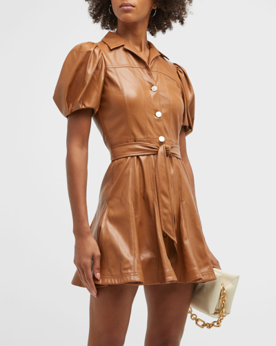 Shop Alice And Olivia Ofra Vegan Leather Mini Dress In Camel