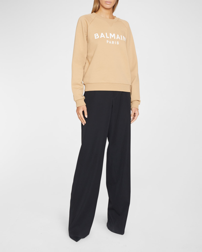 Shop Balmain Logo-print Sweatshirt In Camel/pale Pink