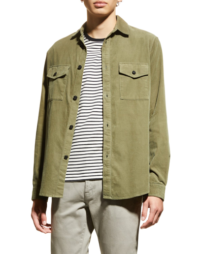 Shop Frame Men's 2-pocket Micro-corduroy Sport Shirt In Military Green