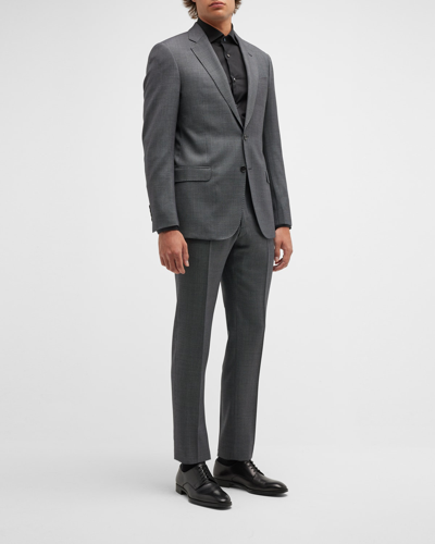 Shop Emporio Armani Men's Micro-dot Wool Suit In Solid Dark Grey