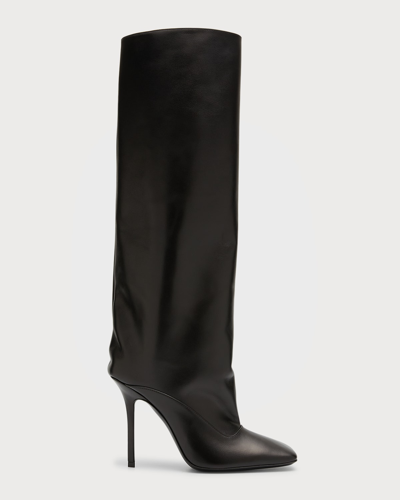 Shop Attico Sienna Calfskin Stiletto Knee Boots In Black