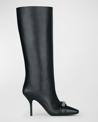 Shop Givenchy Woven G Chain Calfskin Tall Boots In Black