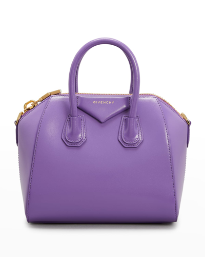 Shop Givenchy Mini Antigona Top-handle Bag In Calf Leather In Ultraviolet