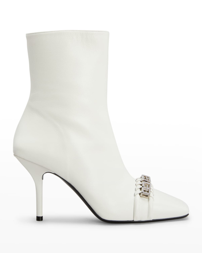 Shop Givenchy Woven G Chain Ankle Booties In White