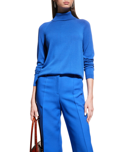 Shop Lafayette 148 Knit Raglan-sleeve Turtleneck Sweater In Tile Blue