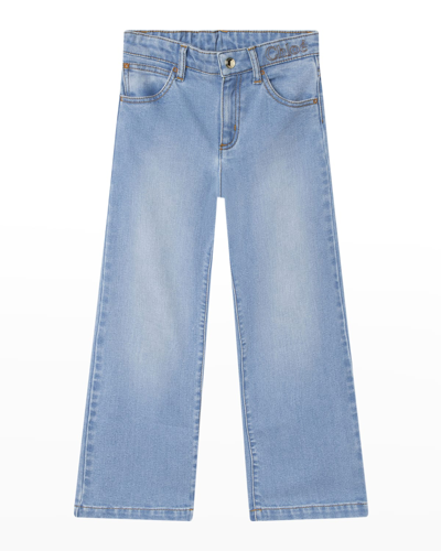 Shop Chloé Girl's Wide Leg Faded Jeans In Z10-denim