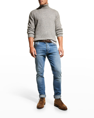 Shop Brunello Cucinelli Men's Cashmere Turtleneck Sweater In C292 Grey