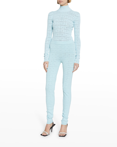 Shop Givenchy 4g Pointelle Knit Leggings In Acqua Marine