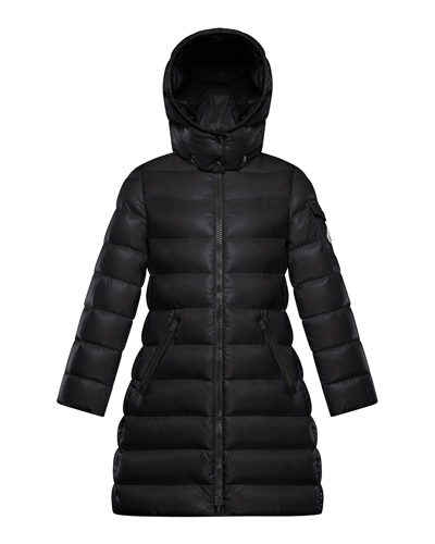 Shop Moncler Girl's Moka Long Puffer Coat In Black