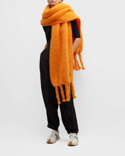 Shop Loewe Fringe Mohair-wool Scarf In Orange Blossom
