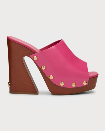 Shop Dolce & Gabbana Studded Patent Leather Clog Mules In Geranium