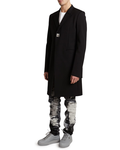 Shop Givenchy Men's Long Coat With G Lock In Black