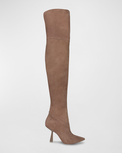 Shop Black Suede Studio Jasmine Stretch Over-the-knee Boots In Fendi Stretch Sue