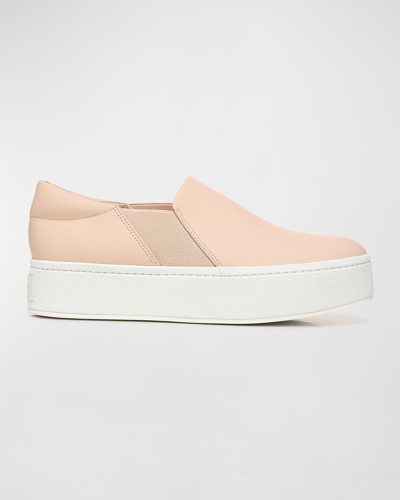 Shop Vince Warren Leather Slip-on Skater Sneakers In Rosesecco