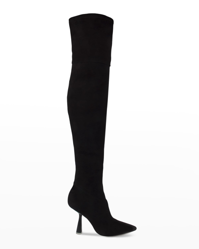 Shop Black Suede Studio Jasmine Stretch Over-the-knee Boots In Black Stretch Sue