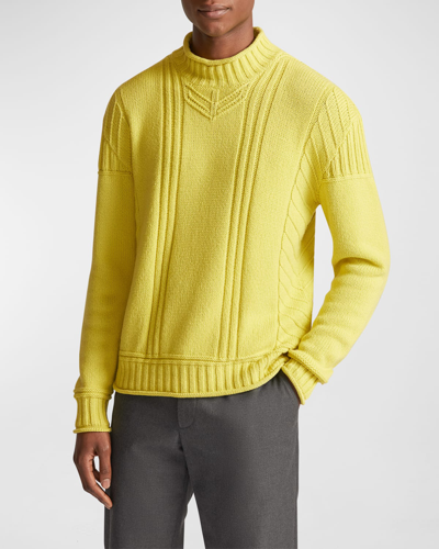 Shop Loro Piana Men's Lupetto Haston Cashmere-knit Pullover Sweater In Yellow