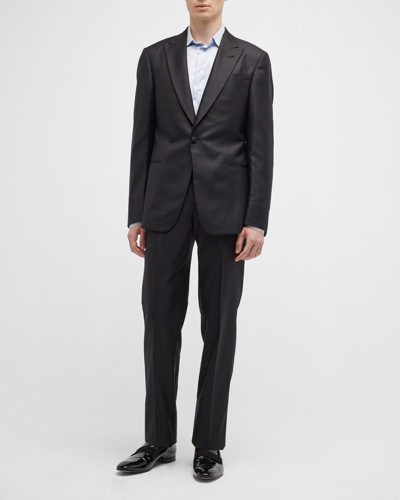 Shop Giorgio Armani Men's Tonal Jacquard Tuxedo In Solid Black