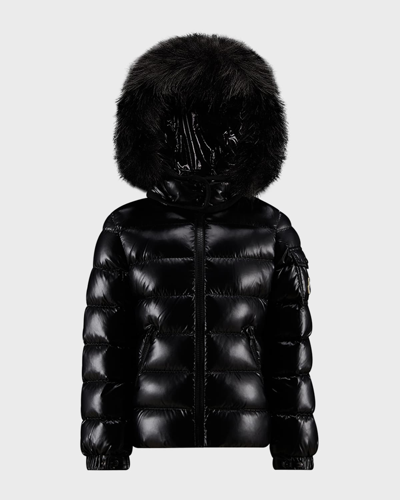 Shop Moncler Girl's Bady Faux Fur Puffer Jacket In Black