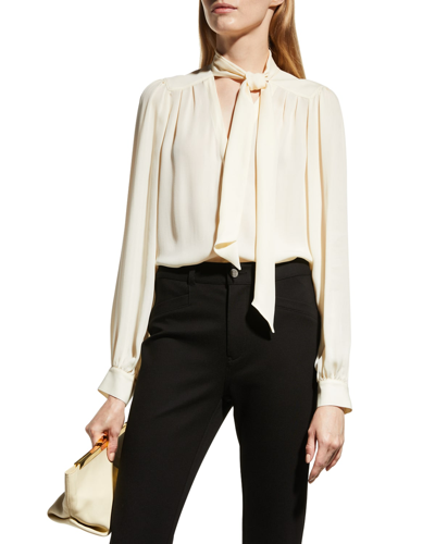 Shop Paige Kirstie Pleated Self-tie Neck Blouse In Antique White