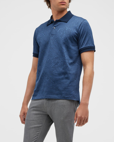 Shop Berluti Men's Scritto Knit Polo Shirt In Warm Blue