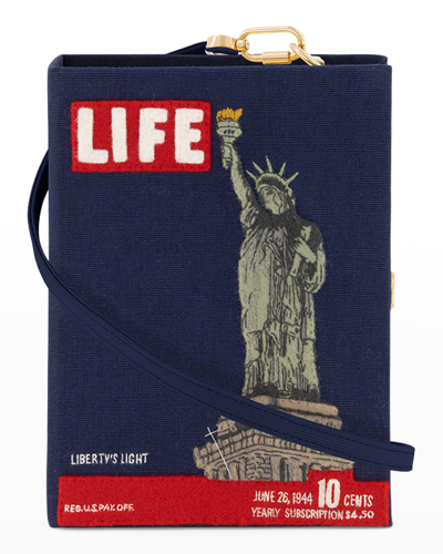 Shop Olympia Le-tan Life Liberty Book Clutch Bag In Navy Pierre