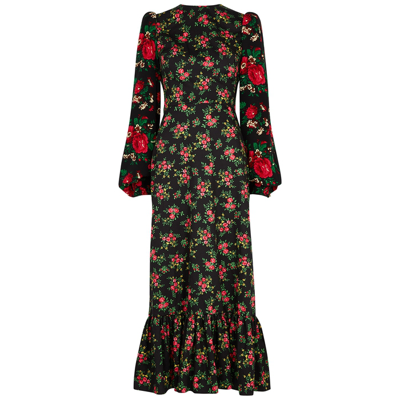Shop The Vampire's Wife Villanelle Floral-print Cotton Maxi Dress In Black