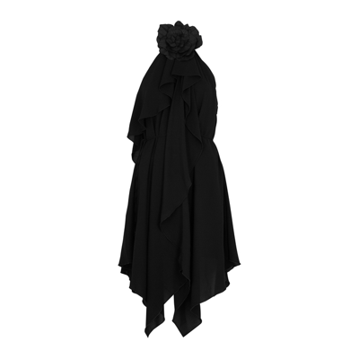 Shop Blumarine Black Floral-embellished Flared Dress - 10