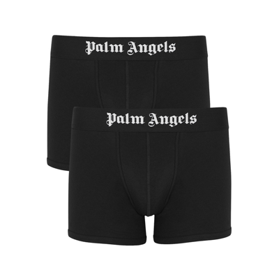 Shop Palm Angels Black Stretch-cotton Boxer Trunks In Black And White
