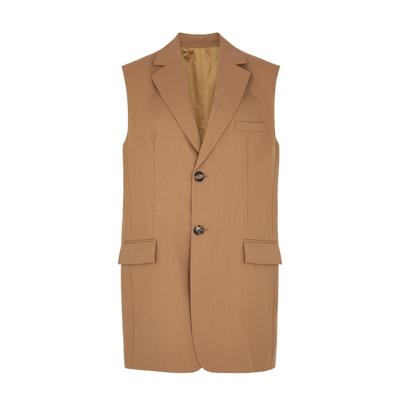 Shop Marni Brown Reversible Sleeveless Wool Jacket