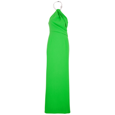 Shop Solace London Riva Green Embellished Halterneck Gown