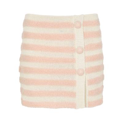 Shop Balmain Striped Knitted Mini Skirt In Beige