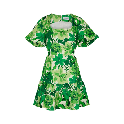 Shop Rebecca Vallance Marguerita Floral-print Linen-blend Mini Dress In Green