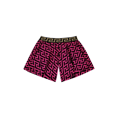 Shop Versace Kids Pink Logo-print Cotton Shorts In Multicoloured