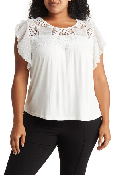Forgotten Grace Mixed Media Flutter Sleeve Blouse In White