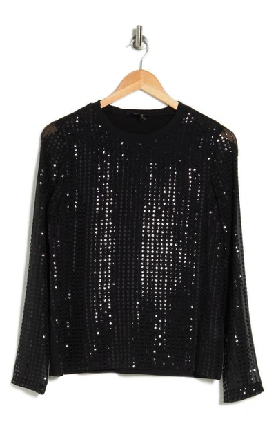 Shop Donna Karan Woman Long Sleeve Sequin Top In Black