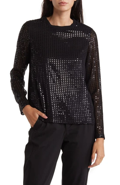 Shop Donna Karan Woman Long Sleeve Sequin Top In Black