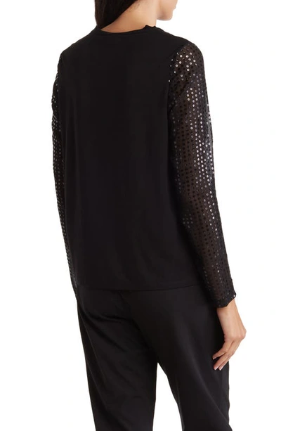 Shop Donna Karan Woman Long Sleeve Sequin Top In Black