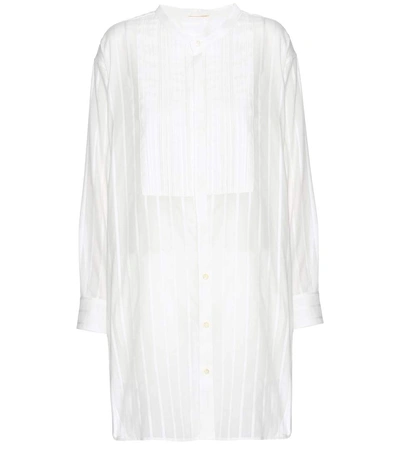 Saint Laurent Striped Cotton Tunic Dress In Shell|bianco