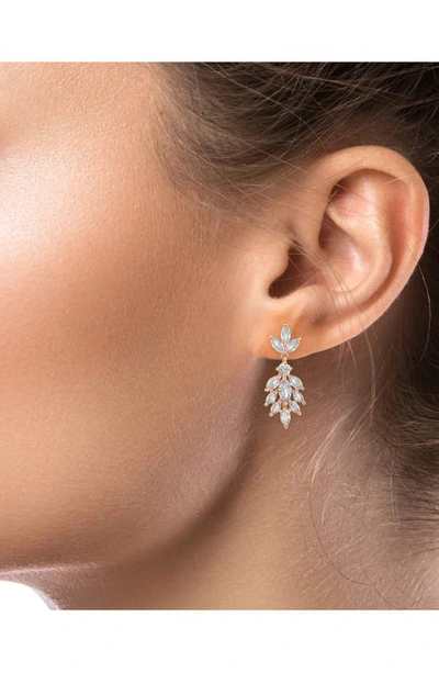 Shop Cz By Kenneth Jay Lane Marquise Cz Leaf Shape Drop Earrings In Clear/ Rose Gold
