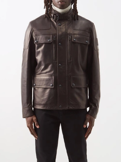 Belstaff Dene Leather Field Jacket In Dark Brown | ModeSens