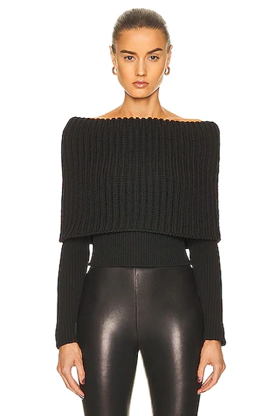 Alaïa Ribbed-knit Off-shoulder Sweater In Noir