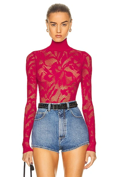 Shop Alaïa Lace Bodysuit In Fuchsia