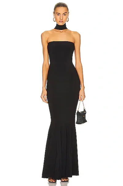 Shop Norma Kamali Turtleneck Strapless Fishtail Gown In Black