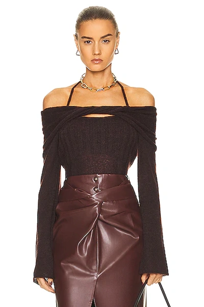 Shop Jonathan Simkhai Cambria Long Sleeve Off The Shoulder Top In Chocolate