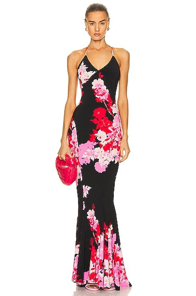 Shop Norma Kamali Low Back Slip Fishtail Gown In Floral Bouquet