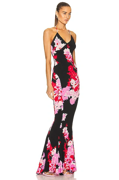 Shop Norma Kamali Low Back Slip Fishtail Gown In Floral Bouquet